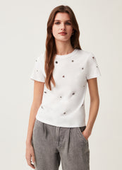 Cotton T-Shirt With Diamanté Motifs