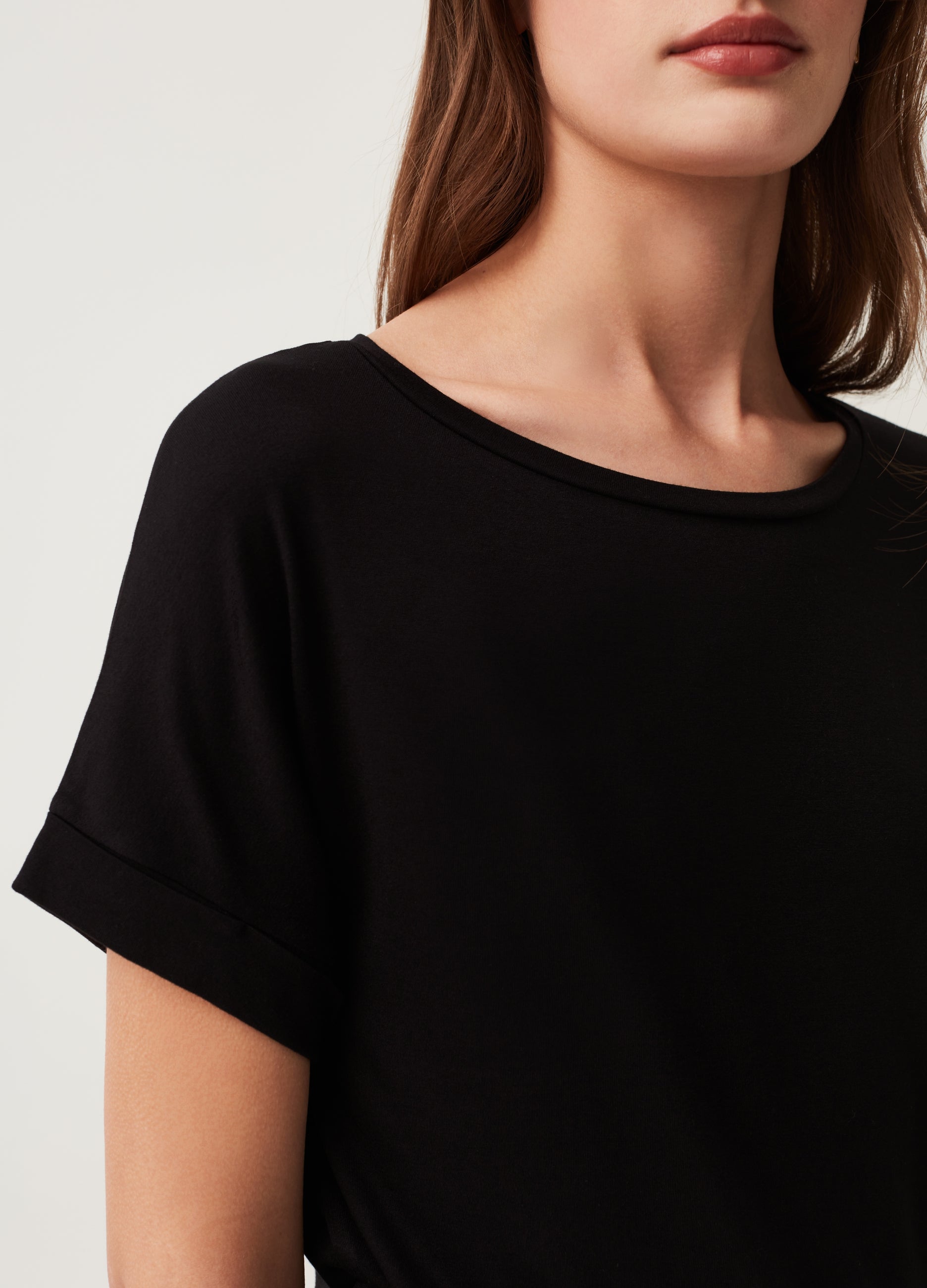 Stretch Viscose  T-Shirt With Round Neck