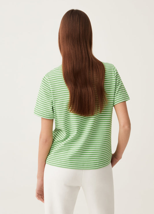 Striped Cotton T-Shirt With Round Neck