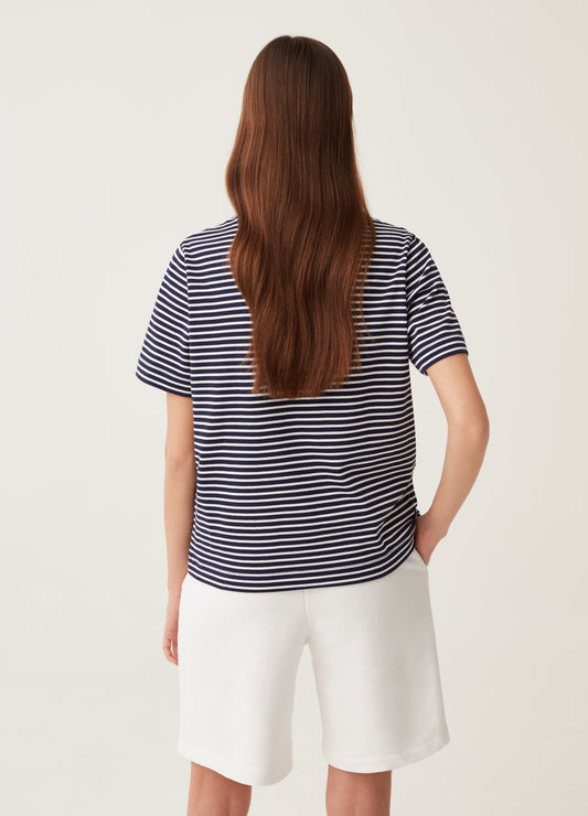 Striped Cotton T-Shirt With Round Neck