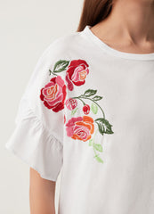 Cotton T-Shirt With Floral Embroidery