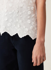 Tank top with embroidery and floral appliqués