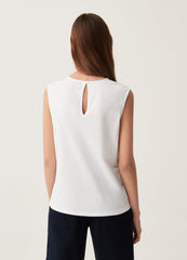 Tank top with embroidery and floral appliqués