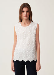Tank top with embroidery and floral appliqués