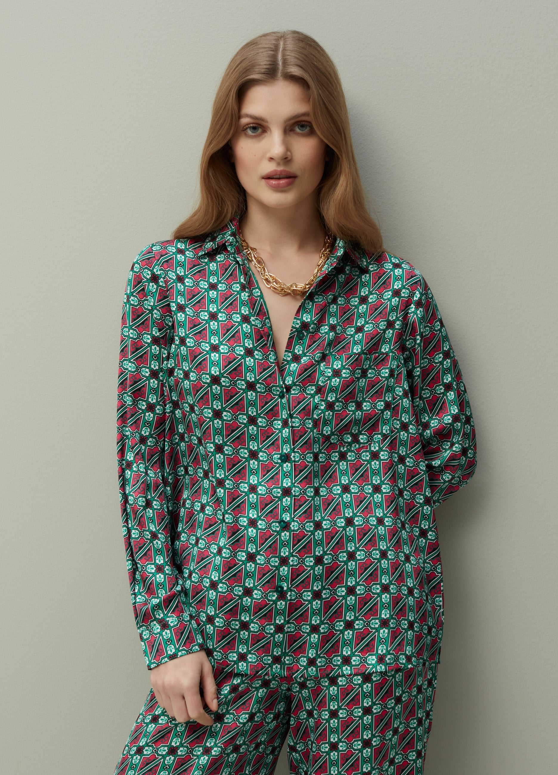Ovs Piombo Patterned Satin Shirt
