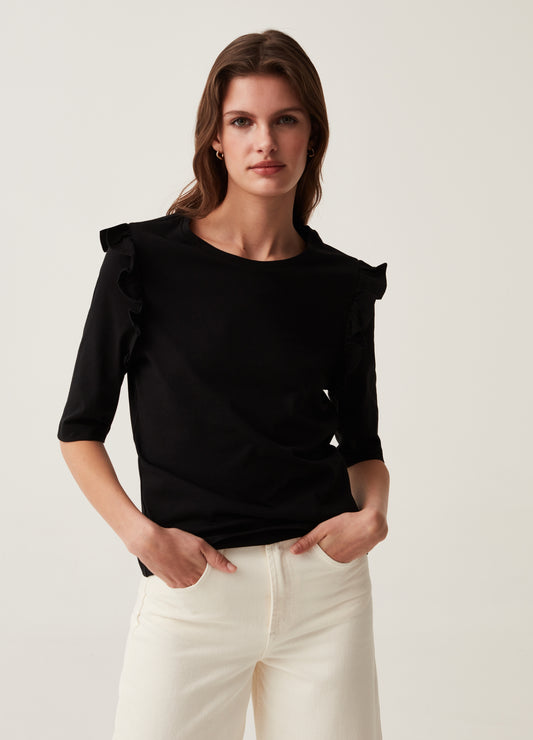T-Shirt With Elbow-Length Sleeves And Frill