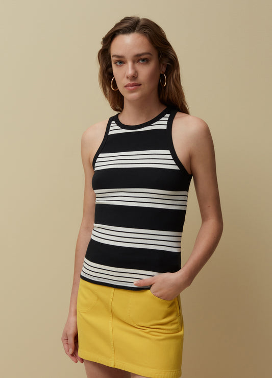 Ribbed Tank Top With Striped Pattern.