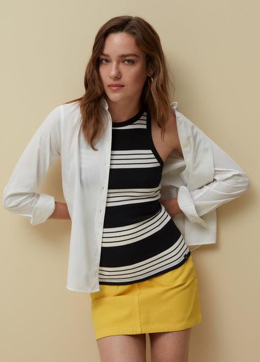 Ribbed Tank Top With Striped Pattern.