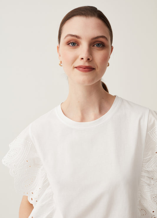 T-Shirt With Broderie Anglaise Frills
