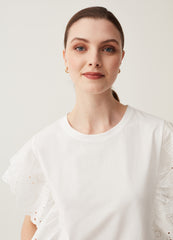 T-Shirt With Broderie Anglaise Frills