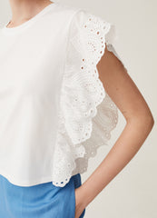 T-Shirt With Broderie Anglaise Frills