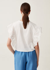 T-Shirt With Broderie Anglaise Frills