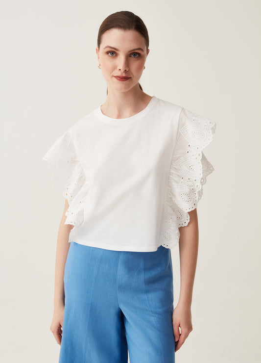 T-Shirt With Broderie Anglaise Frills