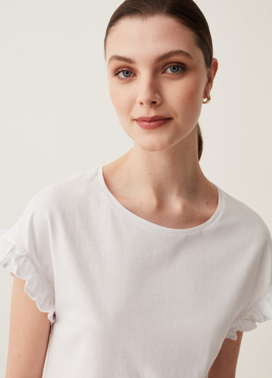 T-Shirt With Kimono Sleeves And Frills