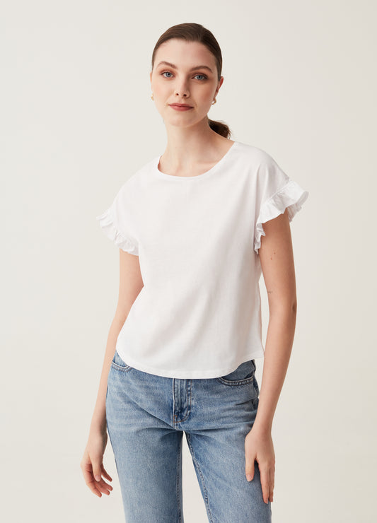 T-Shirt With Kimono Sleeves And Frills
