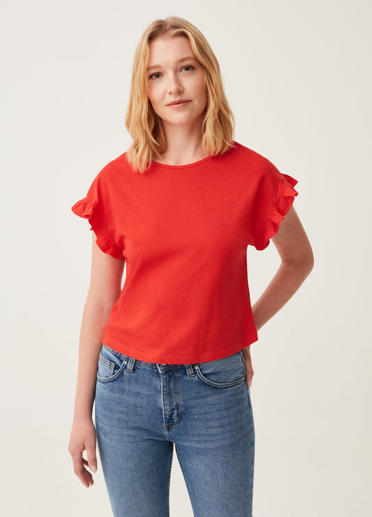 T-Shirt With Kimono Sleeves And Frills