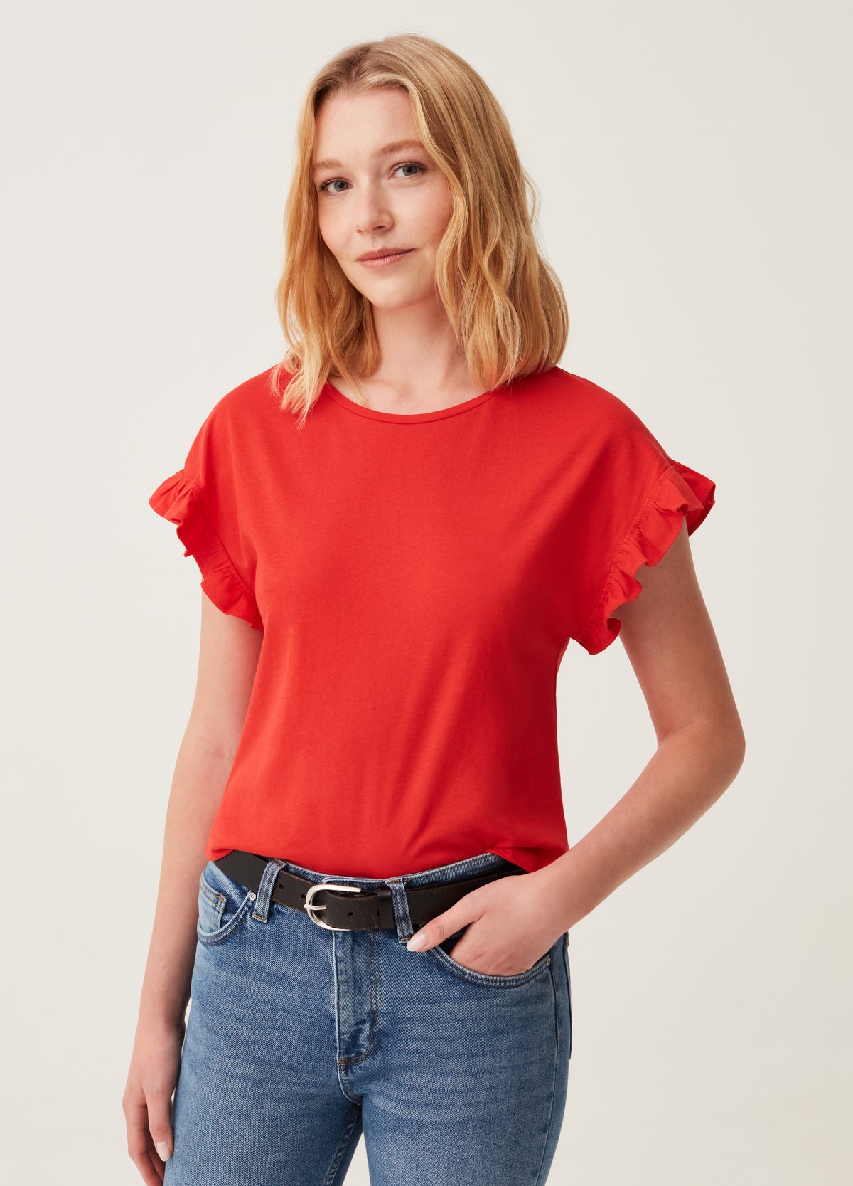 T-Shirt With Kimono Sleeves And Frills