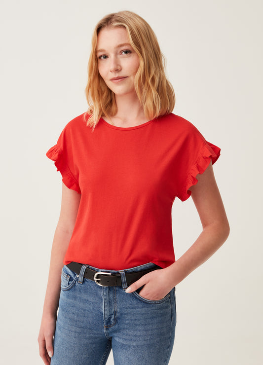 T-Shirt With Kimono Sleeves And Frills