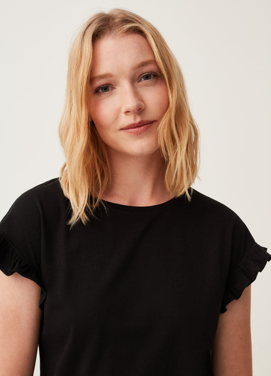 T-Shirt With Kimono Sleeves And Frills