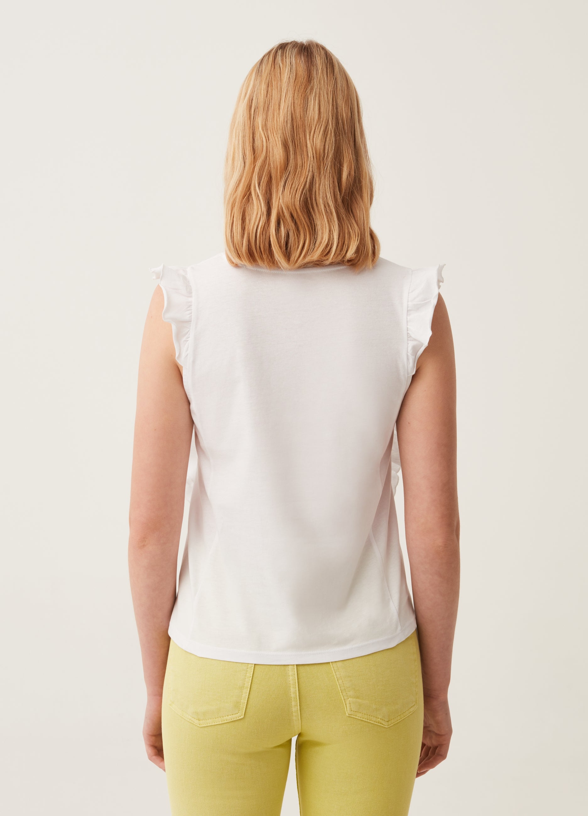 Cotton Tank Top With Frills