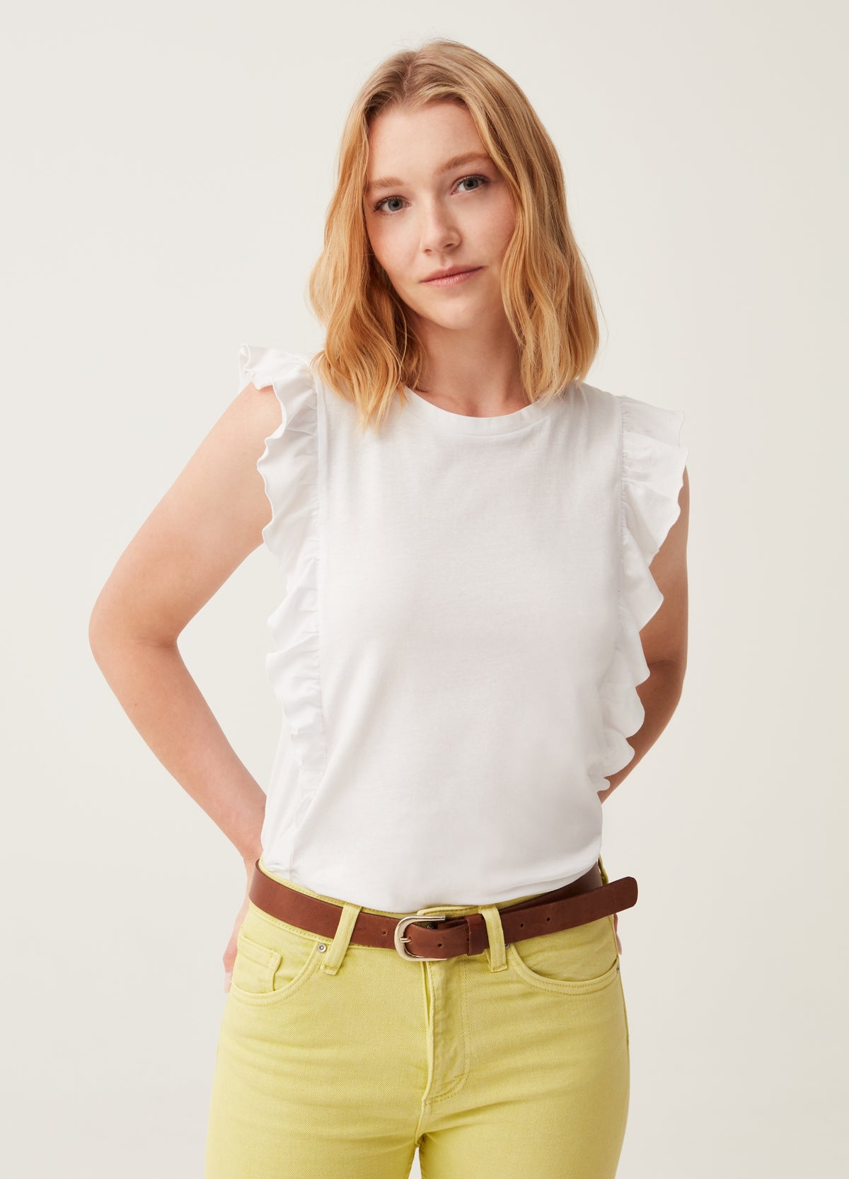 Cotton Tank Top With Frills