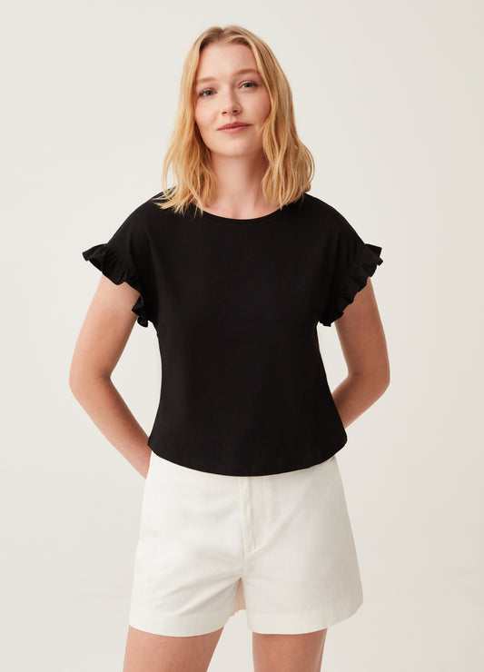 T-Shirt With Kimono Sleeves And Frills