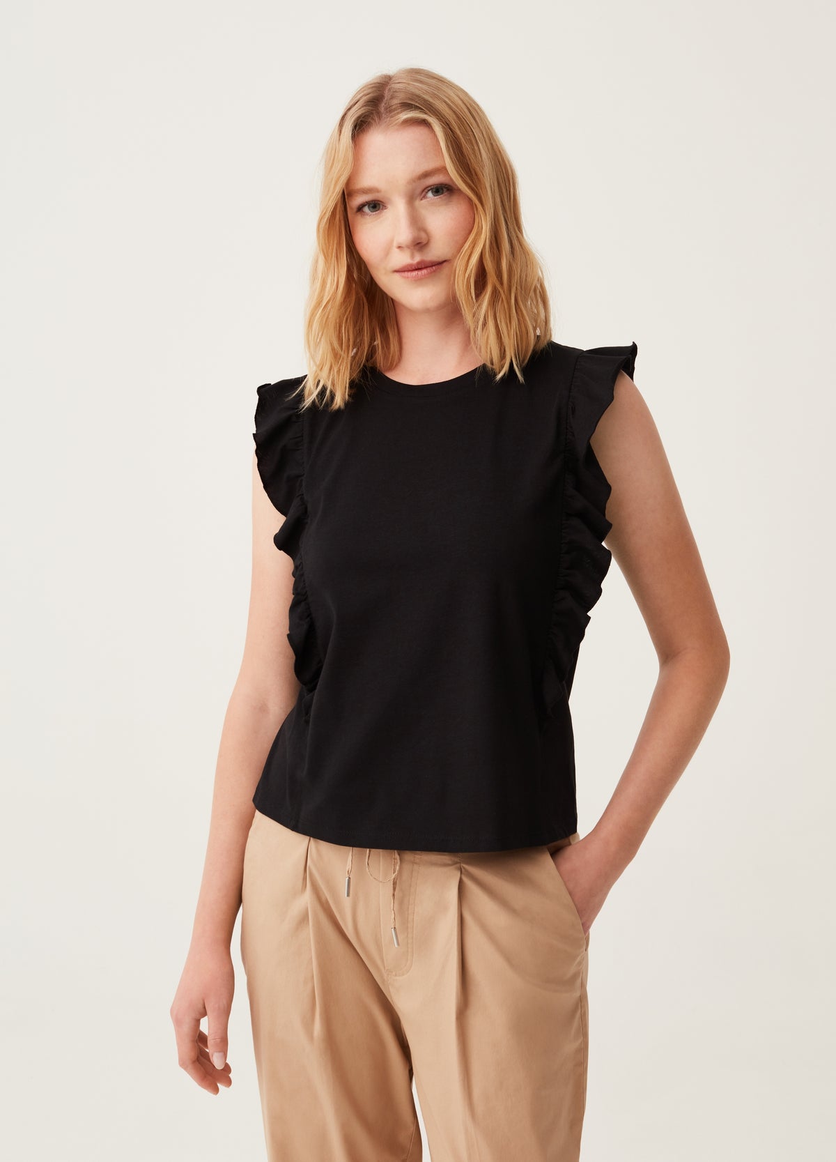 Cotton Tank Top With Frills