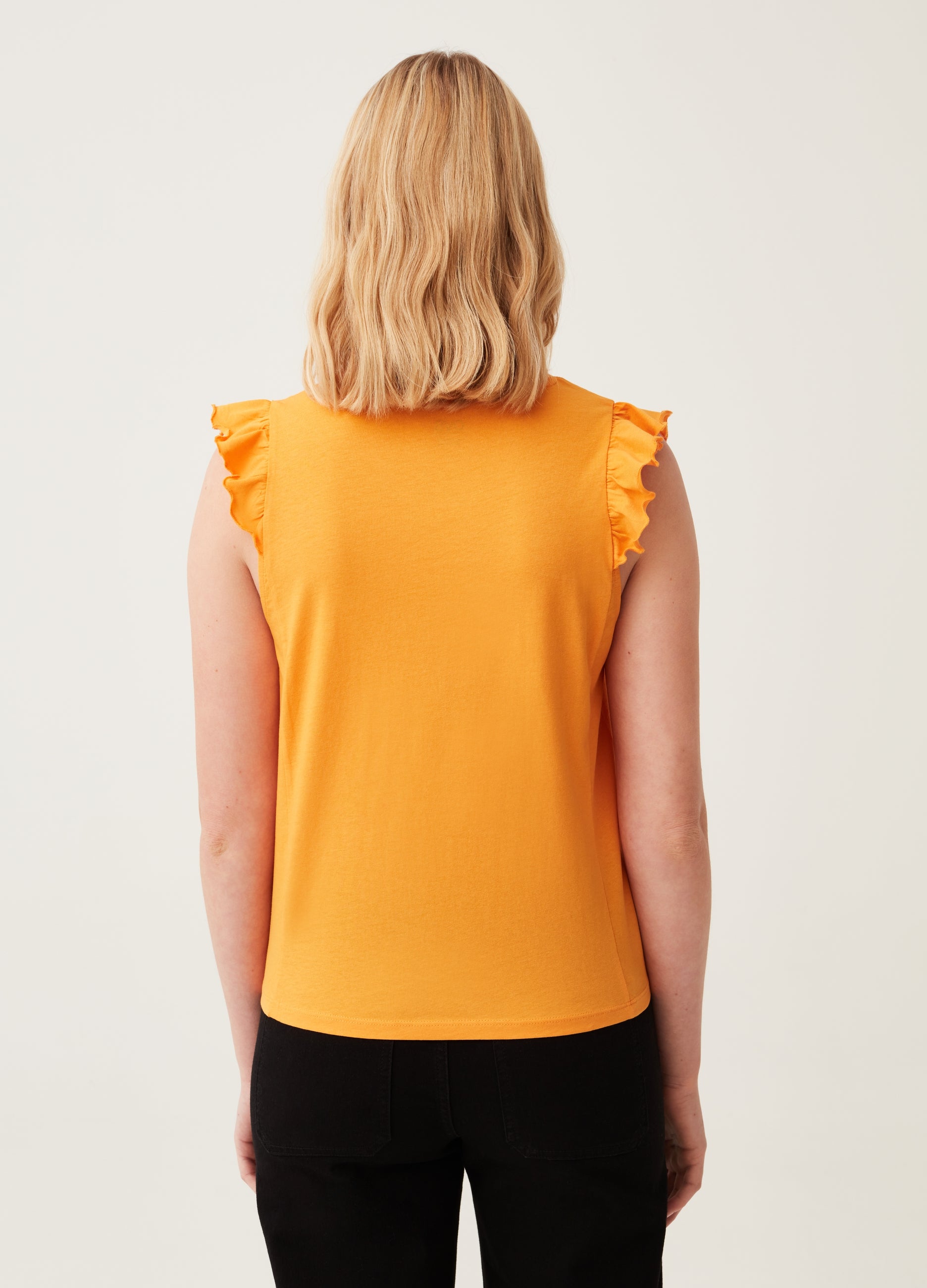 Cotton Tank Top With Frills