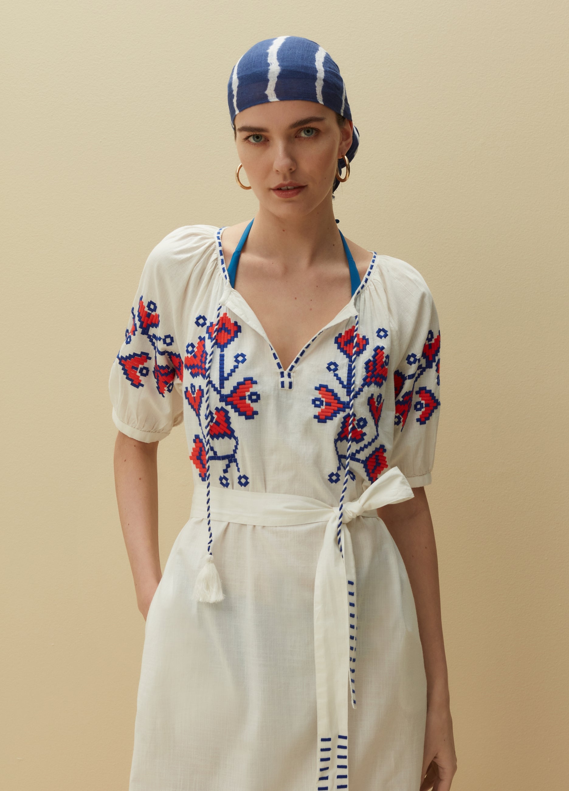 Midi Dress With Ethnic Embroidery