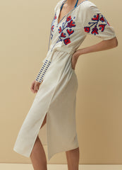 Midi Dress With Ethnic Embroidery