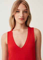 Short Sleeveless Dress With V Neck