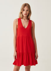 Short Sleeveless Dress With V Neck