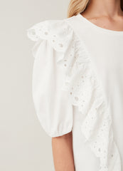T-Shirt With Broderie Anglaise Lace Frills