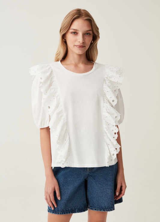 T-Shirt With Broderie Anglaise Lace Frills