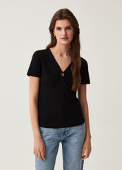 T-Shirt With V-Neck And Ring