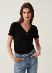 T-Shirt With V-Neck And Ring