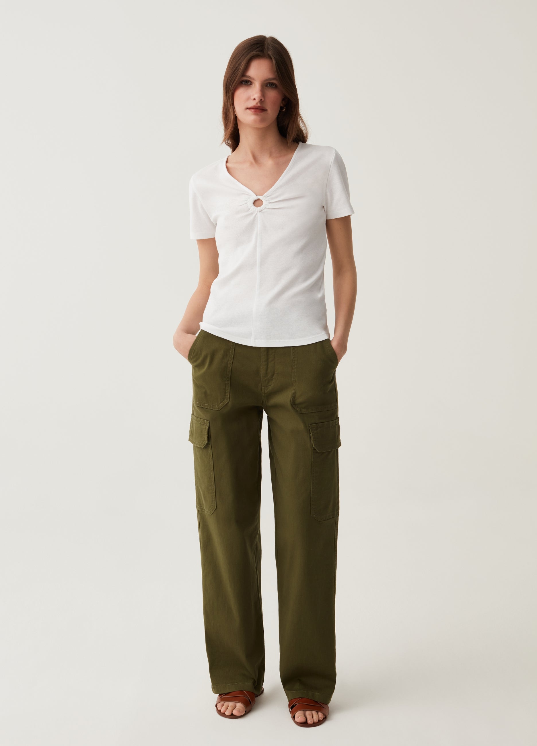 T-Shirt With V-Neck And Ring