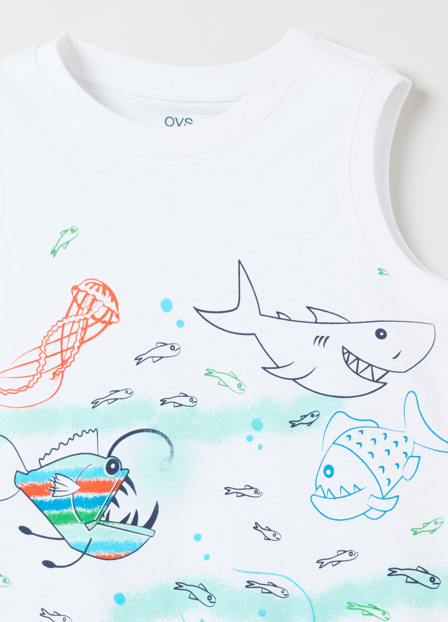 Cotton Racerback Vest With Fish Print
