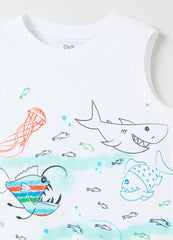 Cotton Racerback Vest With Fish Print