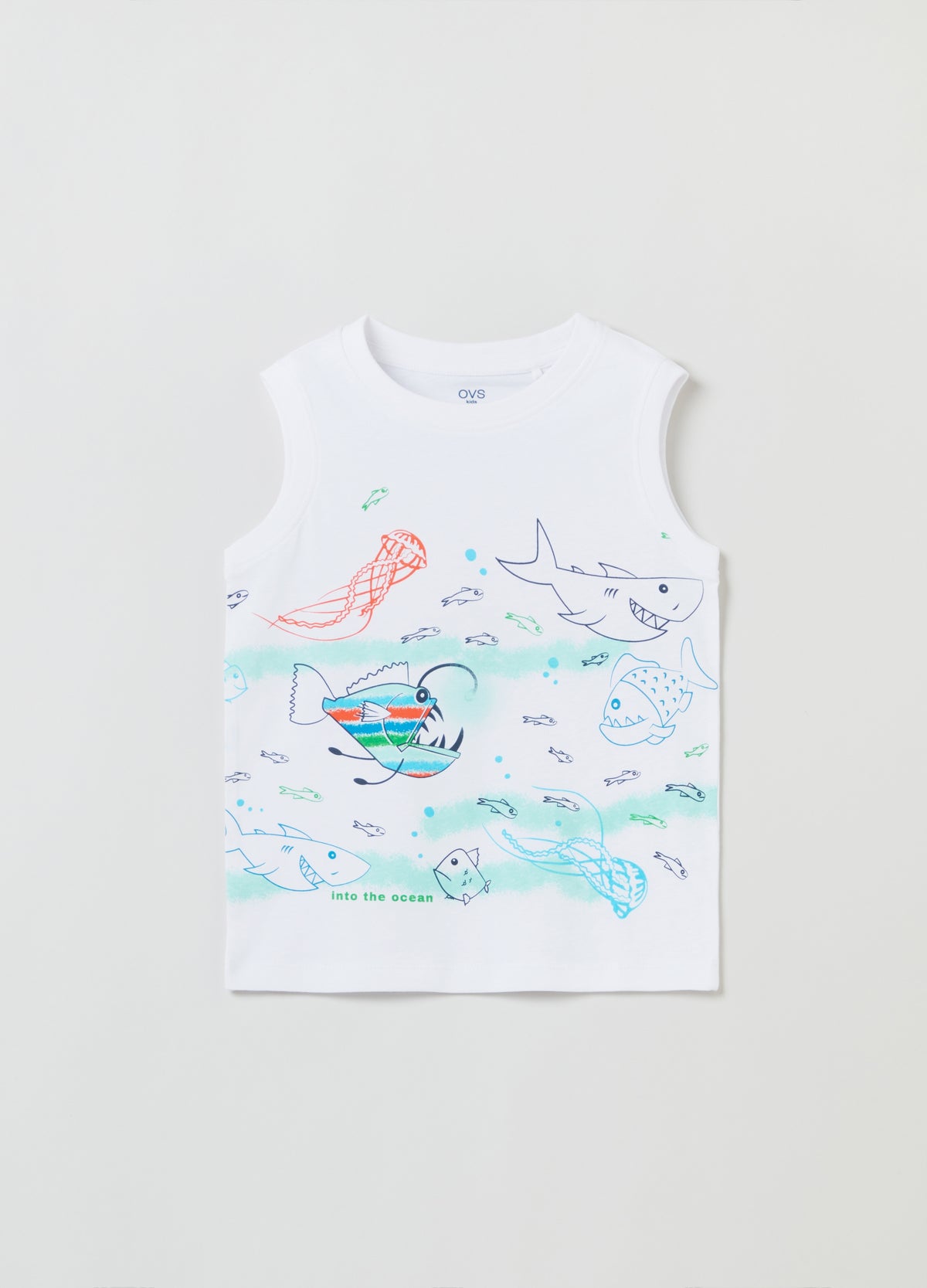Cotton Racerback Vest With Fish Print