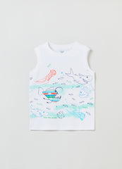 Cotton Racerback Vest With Fish Print