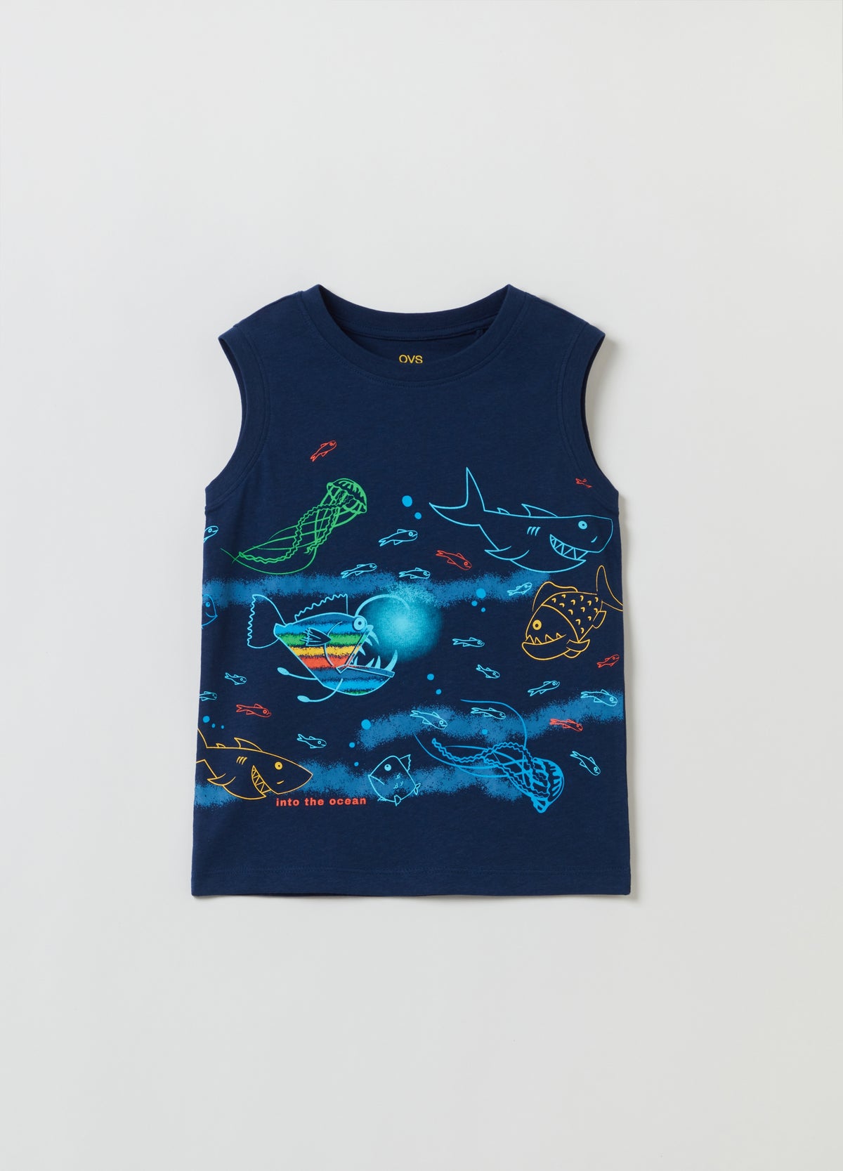 Cotton Racerback Vest With Fish Print