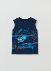 Cotton Racerback Vest With Fish Print