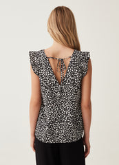 Blouse With Patterned Flounce