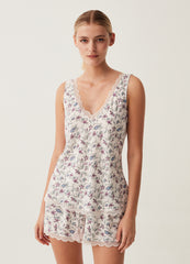 Floral Pyjama Top With Lace