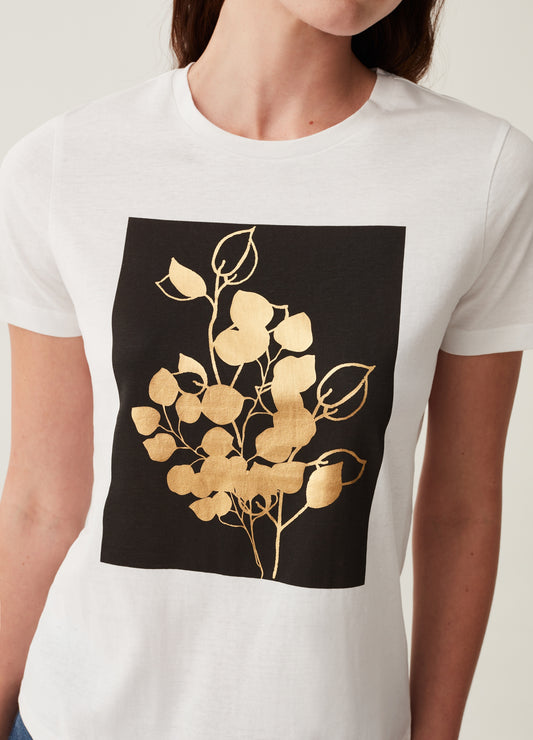 T-Shirt With Foliage Foil Print