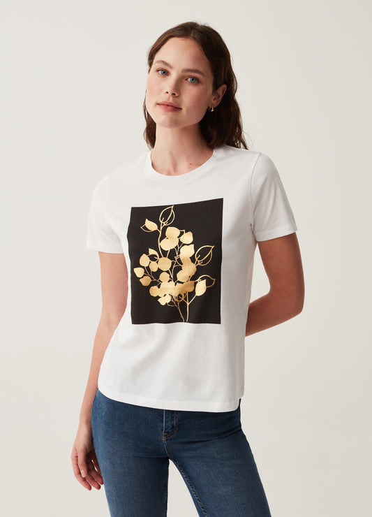 T-Shirt With Foliage Foil Print