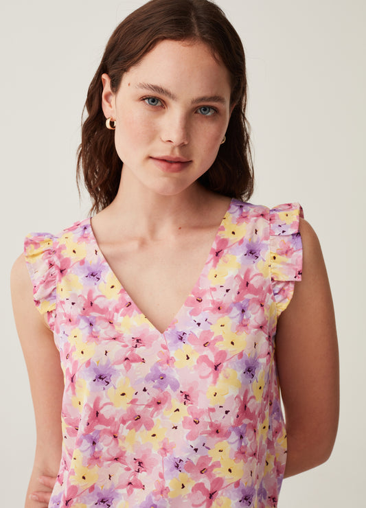 Blouse With Patterned Flounce