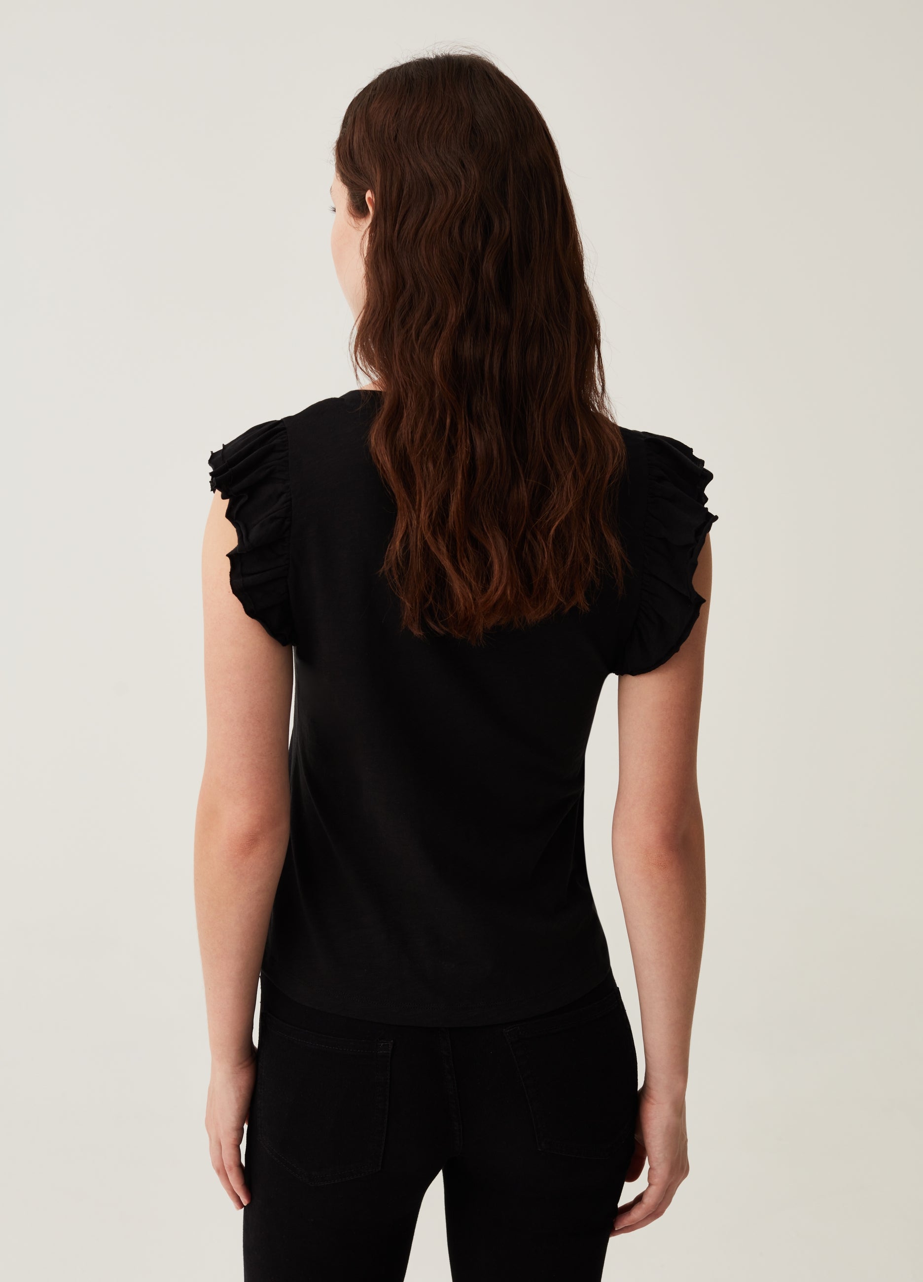 Tank Top In Slub Cotton With Flounce