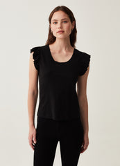 Tank Top In Slub Cotton With Flounce